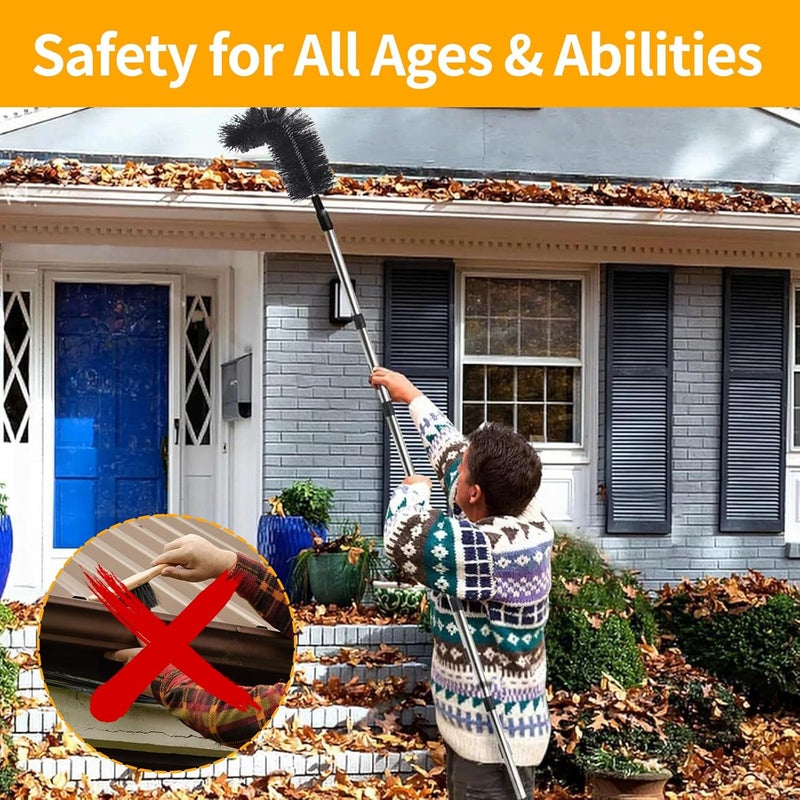 winying 10.5FT Gutter Cleaning Tools from The Ground, Adjustable Rain Gutter Cleaning Brush with Pole, Long-Reach Gutter Cleaner & Brush, Ladder-Free Removal of Leaves, Branches & Debris - Image 4